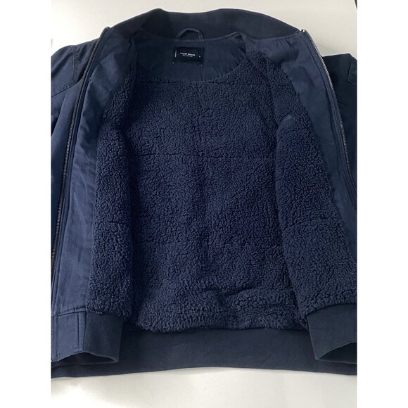 Lucky Brand Cotton Sherpa Lined Bomber Jacket Men’s L Full Zip Navy Blue - Picture 8 of 16